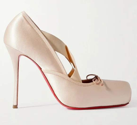 Christian Louboutin Cassiastic 100 Blush Nude Satin Strap Ballet Heel Pump 41