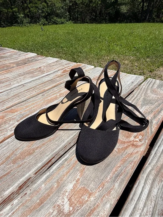 Pashion Footwear Black Canvas Convertible Block Heels