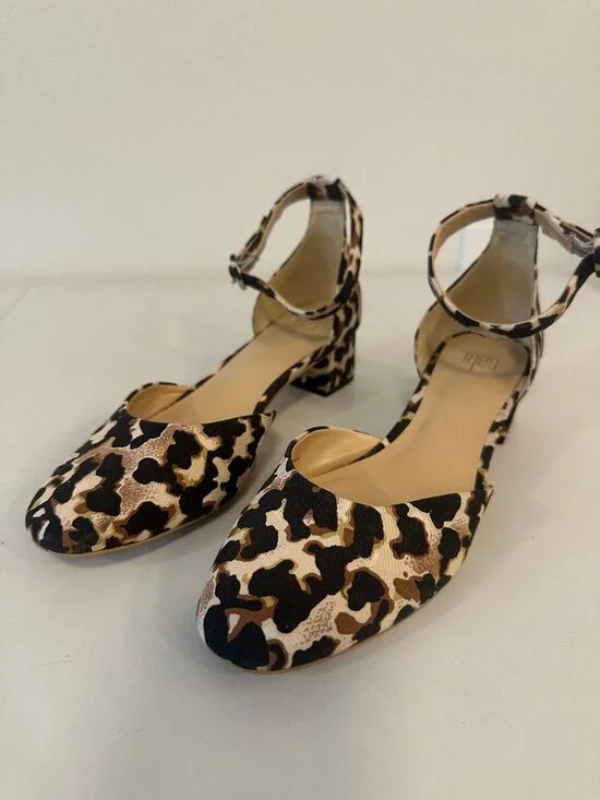 Cabi Women's Leopard Print Ankle Strap Block Heel Pumps Size 8.5 #6020