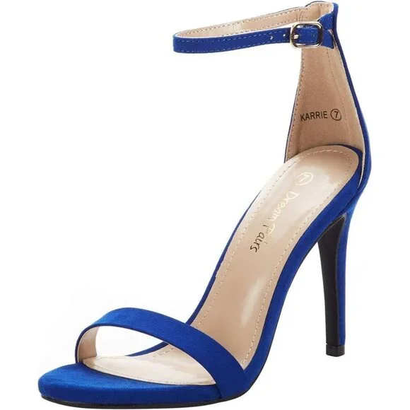 Women's Royal-Blue Flower Ankle Strap Stiletto Round Open Toe Stylish Heel