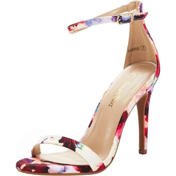Women's Floral Flower Ankle Strap Stiletto Round Open Toe Stylish Heel Shoe