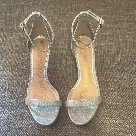 Sam Edelman Silver Glitter Ankle Strap Heels