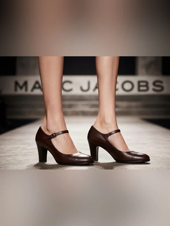 Authentic Marc Jacobs designer heeled Mary Jane brown leather shoes sz 8