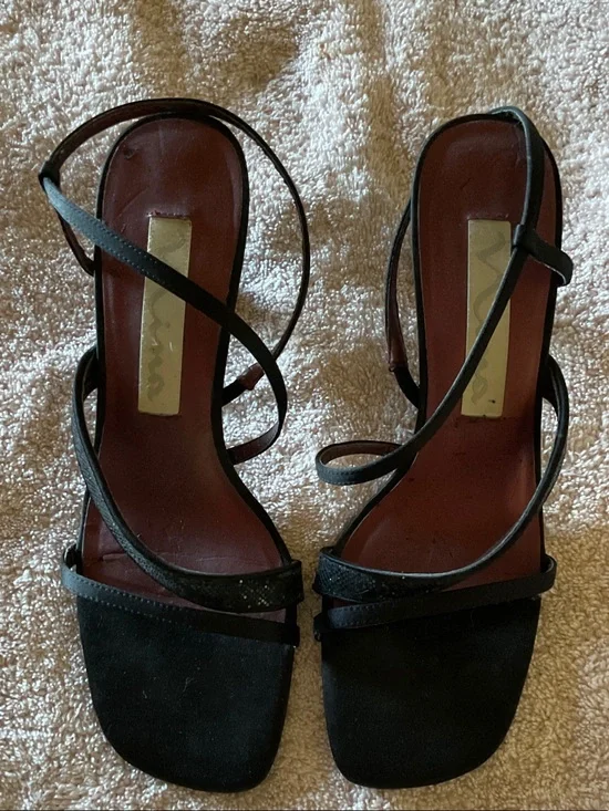 Tahari Black Strappy Square-Toe Heels