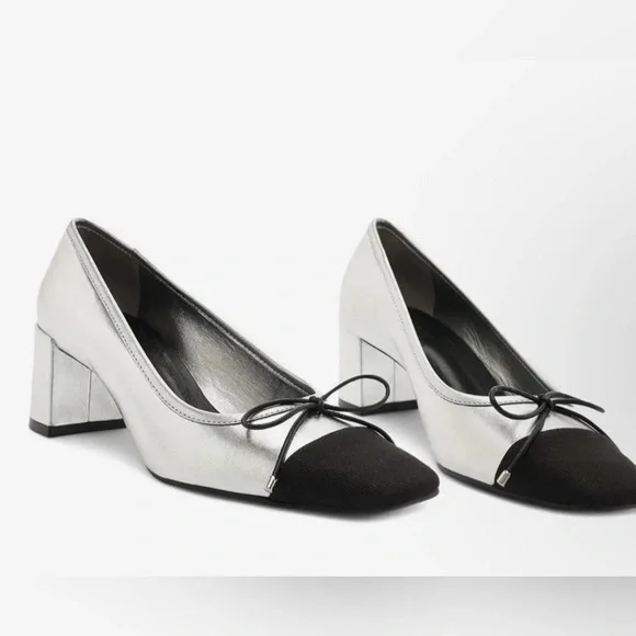 NEW Womens SCHUTZ Arissa Metallic Bow Cap-Toe Pumps 9.5, Black