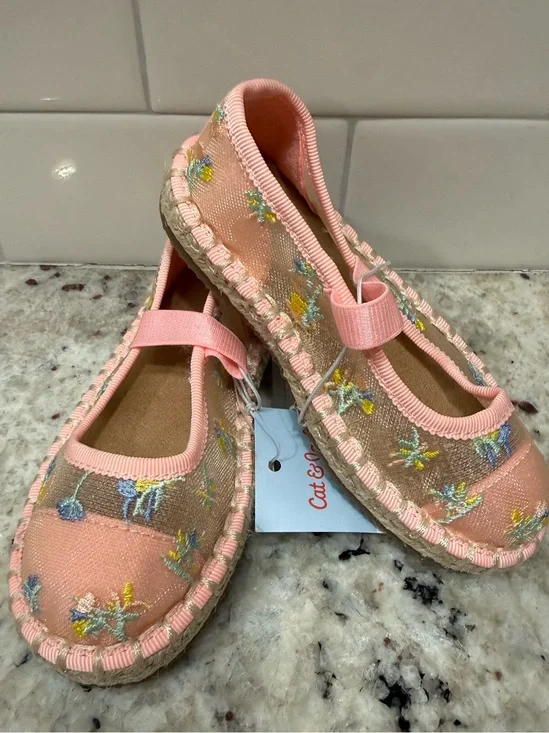 Cat & Jack Peach Pink Floral Mary Jane Slip-On Shoes Size 7 NWT
