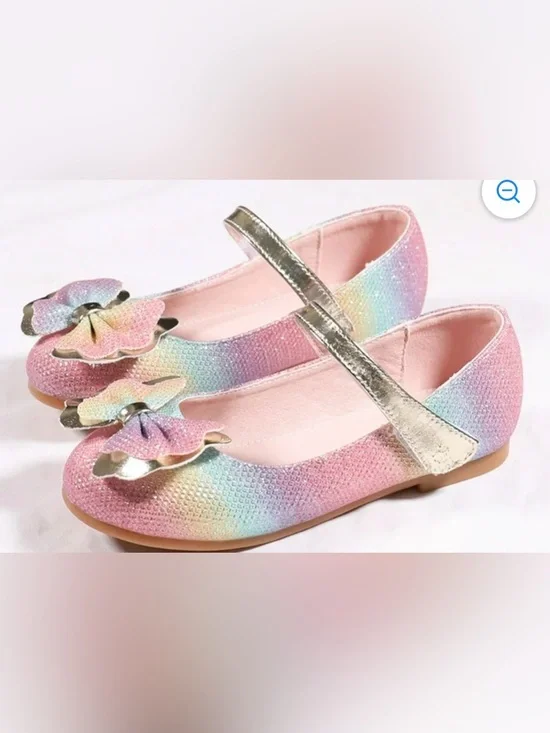 Girls Rainbow Pastel Mary Jane Flats with Metallic Strap , size 34