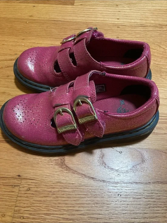 Dr. Martens Girls' Glitter Pink Double-Buckle Mary Jane Shoes