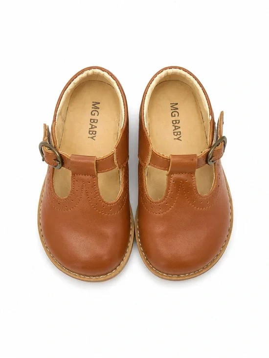 MG Baby Girls' T-Strap Mary Jane Dress Shoes in Cognac EUC