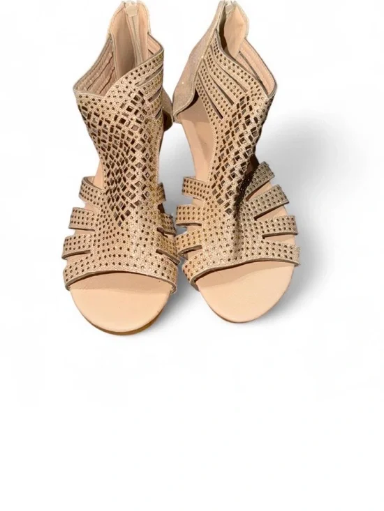 Nude Strappy Rhinestone Heeled Sandals