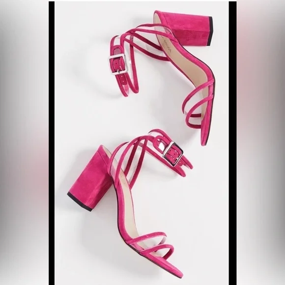 Villa Rouge Hot Pink Strappy Block Sandal Heels- never worn