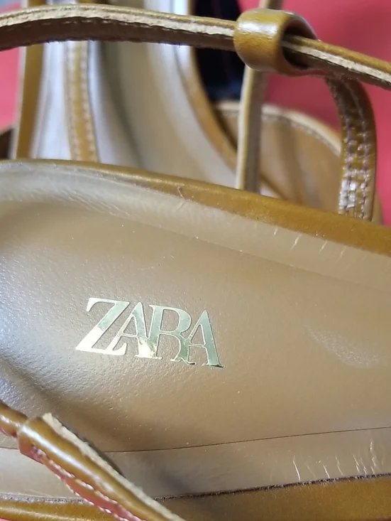 Zara womens kitten heel sling back pumps size 9.5 light brown EUC