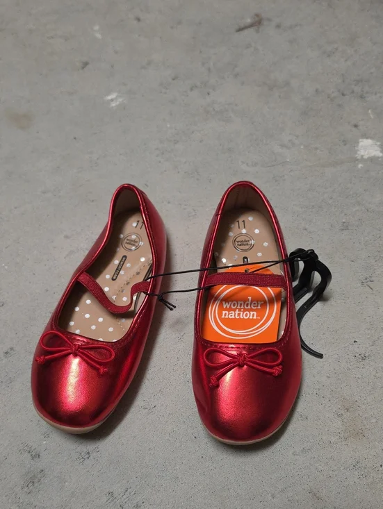 Nwt wonder nation Red Girls' Shimmer Ballet Flats with Bow