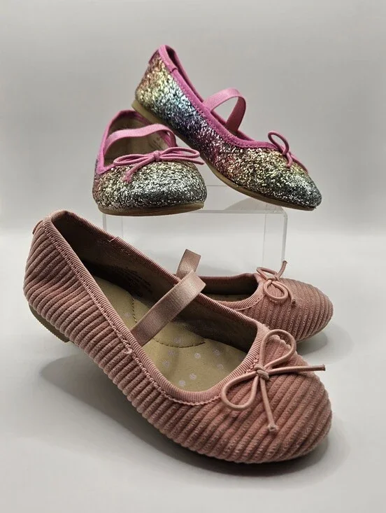 Cat & Jack Glitter & Dusty Rose Ballet Flats - 2 Pair Bundle. Size 9
