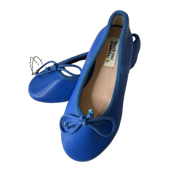 Girls Blue Leather Ballet Slip On Flat Shoes Bow Casual Party Toddler Kids US 10