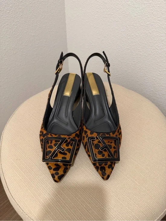 Franco Sarto Leopard Print Slingback Pumps with Logo Accent