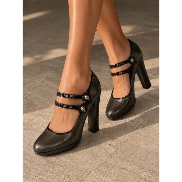 Coach Lizza Heels Women's Size 8.5 Gunmetal Good Double Strap Mary Jane