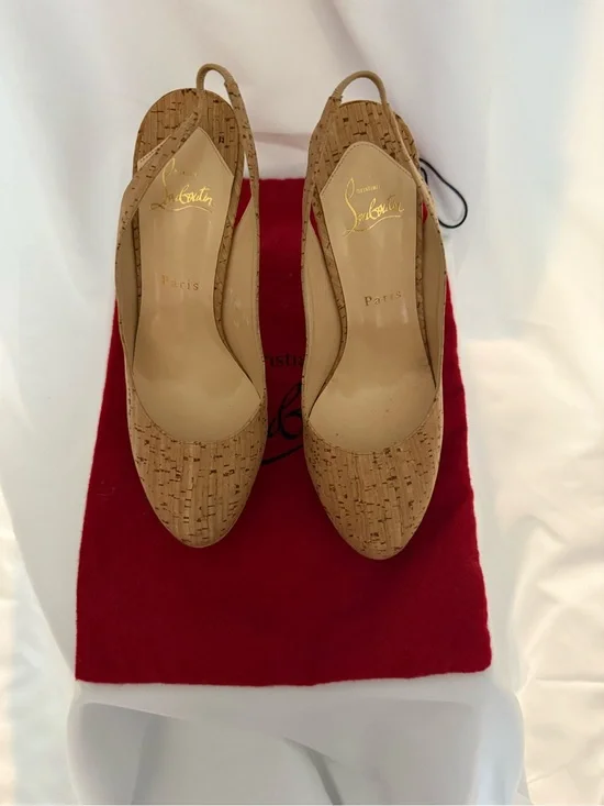 Christian Louboutin Cork Slingback Pumps in Tan