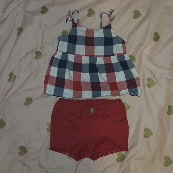 Plaid Top and Red Shorts Set