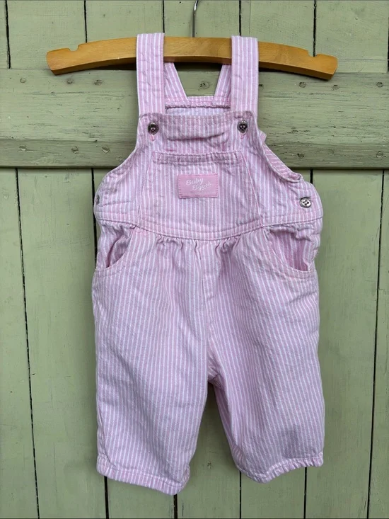 Vintage Oshkosh B’Gosh Vestbak pink and white striped infant bib overalls