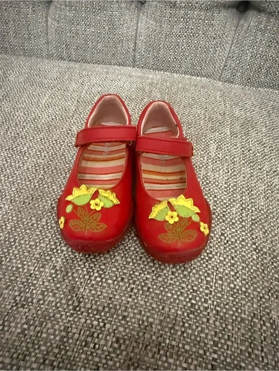 Girls Red Floral Mary Jane Shoes