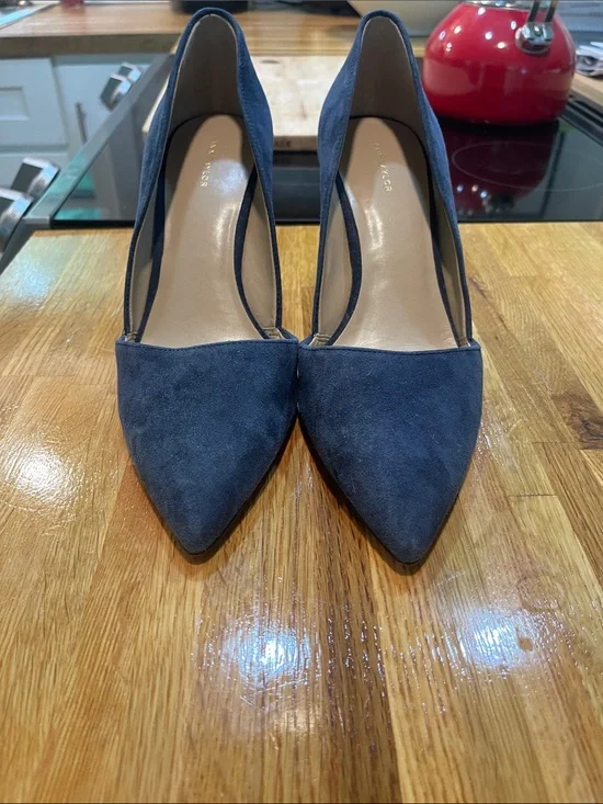 Ann Taylor Navy Suede Pointed-Toe Pumps