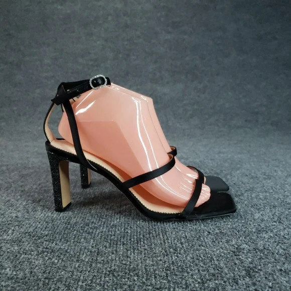 J.CREW Shoes Womens Size 9 Black Strappy‎ Leather Polyester Block Heel BP333