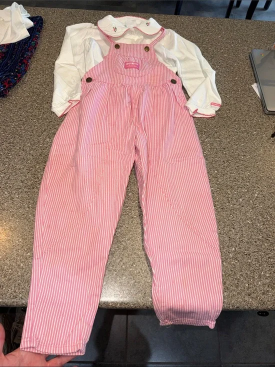 OshKosh B'gosh vintage Pink and White Striped Overalls and shirt