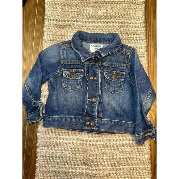 Oshkosh Girls Toddler Blue Jean Jacket 18 months Snaps trucker Long Sleeves Exce