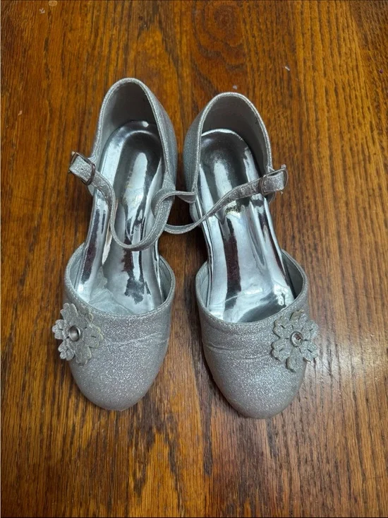 Sparkly Silver Heels with Flower Accent
