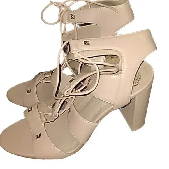 Vince Camuto Beige Leather Lace Up Heels