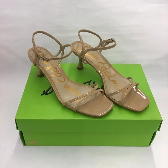 New Sam Edelman womens shiny nude heals with adjustable ankle strap size 7.5