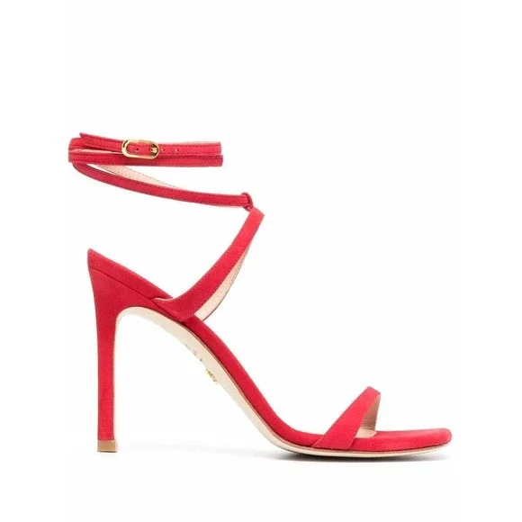 Stuart Weitzman Ellsie 100 Wrap Stiletto Heel Size 8.5 Red Square Toe $575