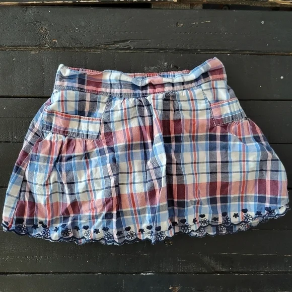 OshKosh Little Girl 4 Red White Blue Plaid Skort Skirt with Shorts Scalloped