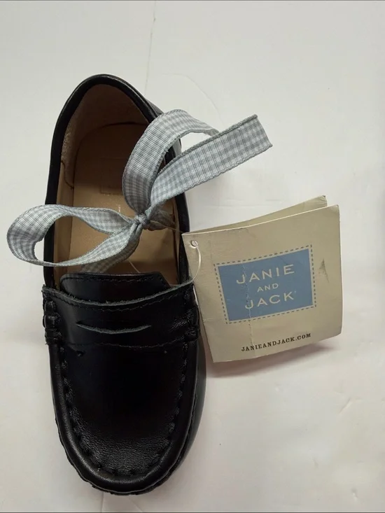 Janie and Jack Black Loafer Slip-on  Leather Insole Toddler Boys Shoe Size 7 NWT