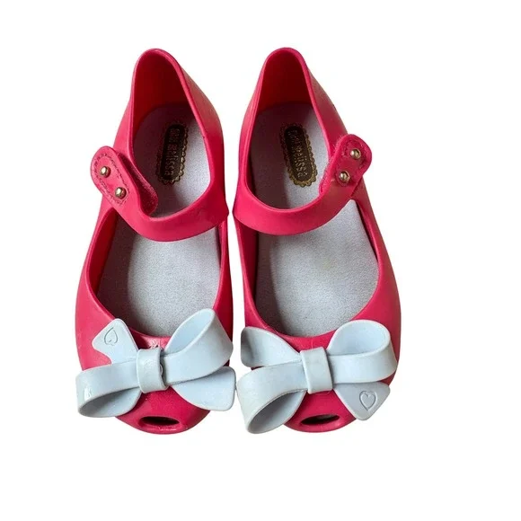Mini Melissa Pink Jelly Mary Jane Bow Shoes Toddler Size 7 USA 22/23 EUR