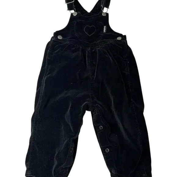 Vintage 90s 1990s Oshkosh baby B’gosh Black velvet baby bash overalls
