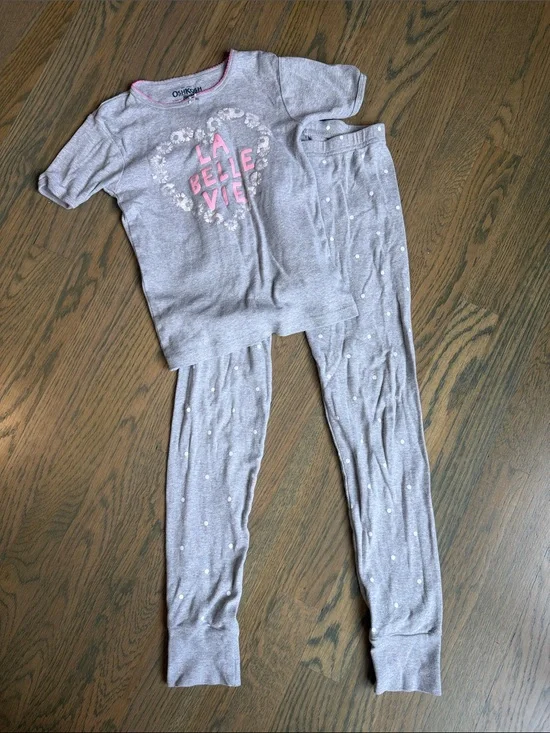 OshKosh B'gosh Gray Pajama Set with Pink 'La Belle Vie' Graphic