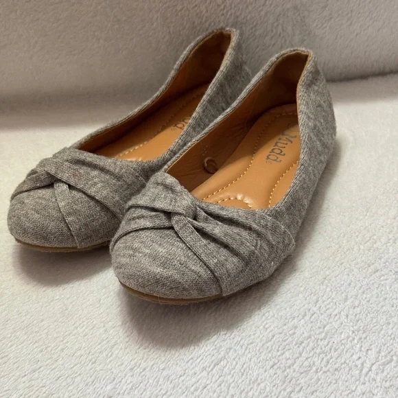 Mudd Girls Ballet Flats Gray‎ Knit Fabric Bow Slip On Shoes Size 13 APPLE-87K