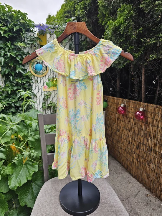 OshKosh B'gosh Yellow Tropical Off-Shoulder Ruffle Dress