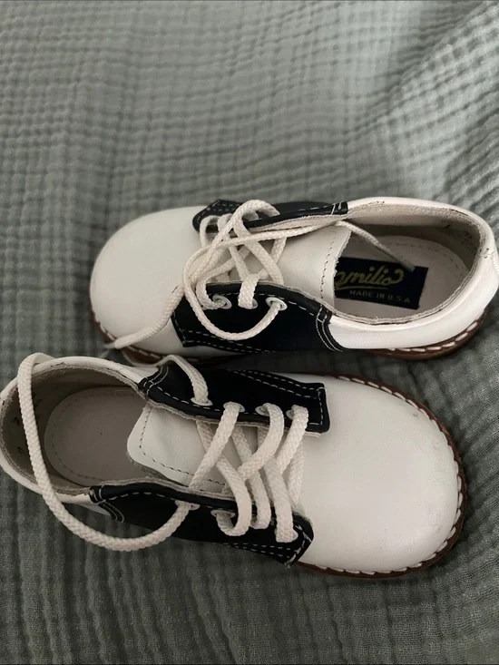 White and Black Kids Dress Oxfords with Lace-Up Closure