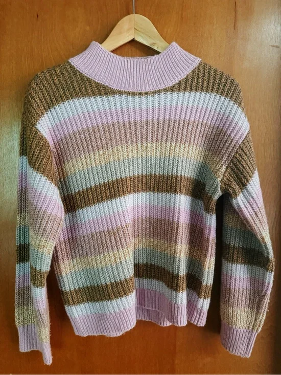 OshKosh B'gosh Striped Cowl-Neck Sweater in Pink, Brown & Cream