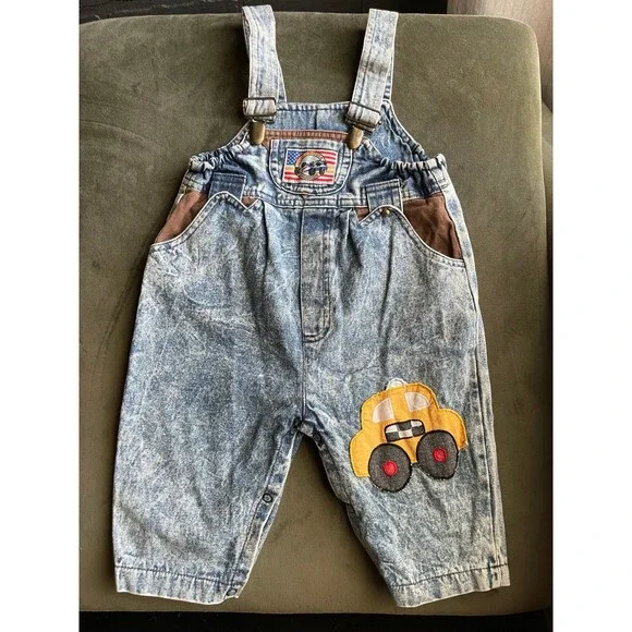 Vintage 80s acid wash racing Overalls