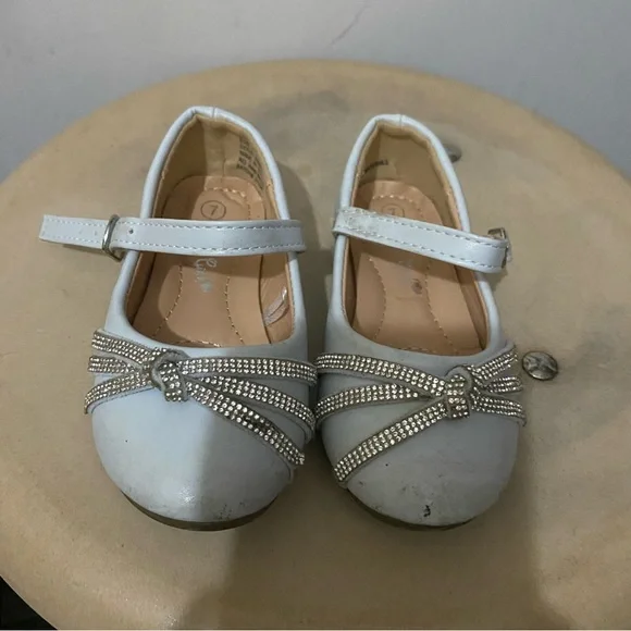 Girls White Rhinestone Mary Jane Shoes