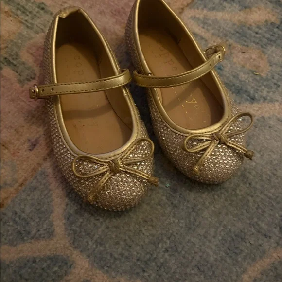 Copper Key Gold Glitter Mary Jane Shoes with Bow