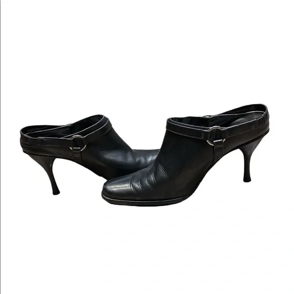Vintage Harley-davidson Leather Buckle black slip on heels with back strap 7.5