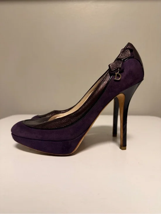 Christian Dior Suede Bow Accents Pumps Purple Metallic EU 37 US 7