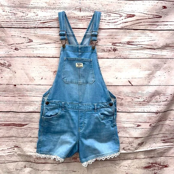 Oshkosh B'Gosh Girls Denim Overalls Blue Adjustable Straps Pockets Size 14
