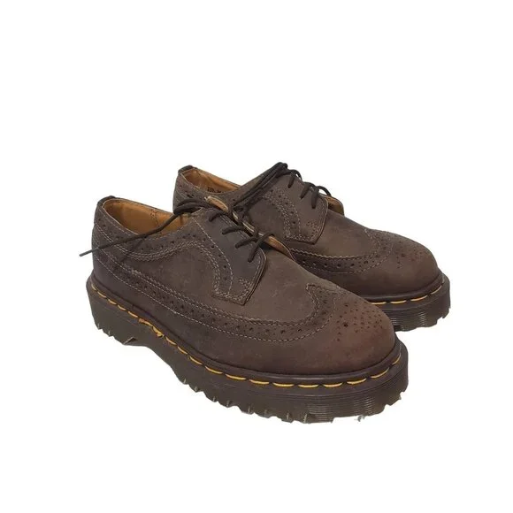Doc Martens Junior 3989 YELLOW STITCH SMOOTH LEATHER BROGUE SHOES - Size‎ 4