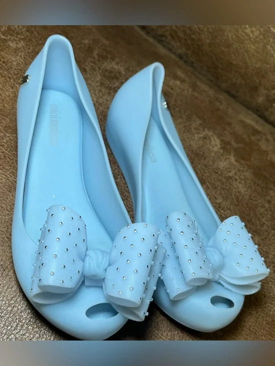Mini Melissa Ultragirl Sweet XI BB Mary Jane Dress Shoes Blue/SilverDot Bow US 1
